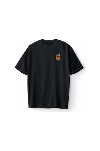 Bumeta Tom And Jerry Pop Corn Kedi Çizgi Film Oversize Unisex Tişört T-shirt Siyah