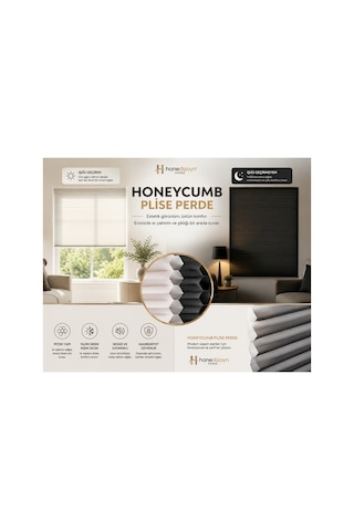 Hanedizayn %100 Blackout Karartma Honeycomb Plise Perde Işık Geçirmeyen Isı Yalıtımlı Perde Ekru Honey01