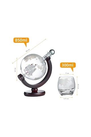 850 Ml Viski Dekanter Seti 2 Oyma Bardak, Paslanmaz Çelik Huni Ve 9 Viski Taşı
