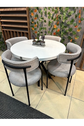 Royal Elisa Yuvarlak 4 Kişilik Mutfak Masasi Takimi Soft12 Gri