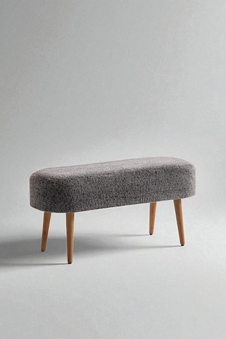 Retro Ahşap Ayaklı Geniş Oturum Alanlı Oval Puf Krem Çok Renkli