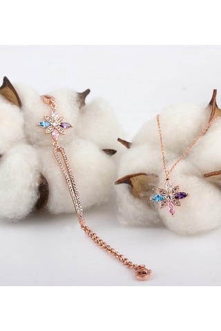 Mix Taşlı Gümüş Umut Çiçeği Kolye Bileklik Kombin