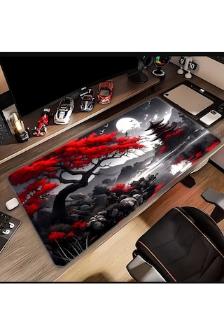 Sge Teknoloji 70x30 Cm Kırmızı Ağaç Ve Yakamoz Kaydırmaz Taban Speed Yüzey Oyuncu Mouse Pad Gaming