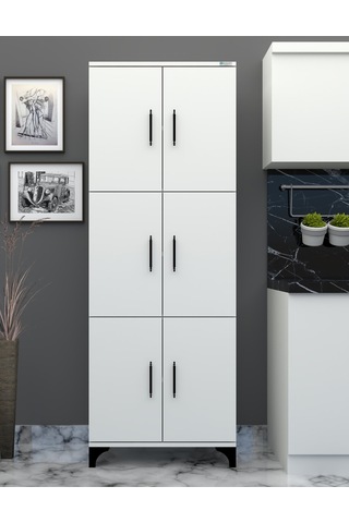 % 100 Mdflam 6 Kapaklı- Frenli- Çok Amaçlı Kiler, Banyo, Ayakkabılık, Balkon Dolap- Beyaz Parlak
