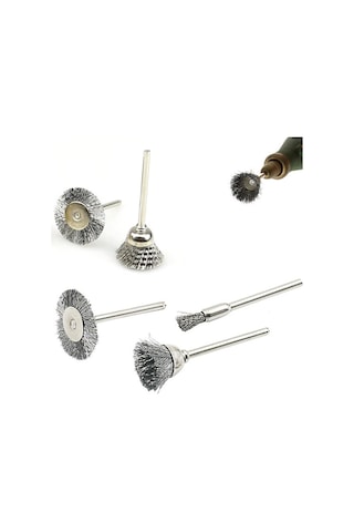 Mini Grinder Uyumlu 5 Li Çelik Tel Fırça Seti Pas Kir Temizleme