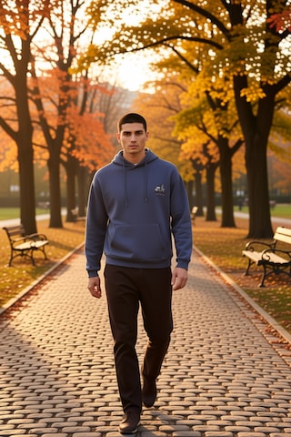 Benerly Erkek Kapüşonlu Düşük Kol Sweatshirt Slogan Nakışlı Fonksiyonel D Indigo