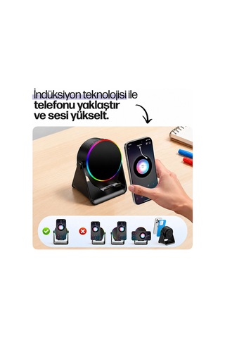 Soundpad Bluetooth Hoparlör - İndüksiyon Temas Özellikli - Telefon Standlı - Type-c Şarj - Rgb Ambiy Çok Renkli