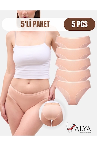 Alya Underwear Kadın Pamuklu Hipster - Slip Külot 5 Farklı Renk 1 Pakette Ten