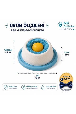 Kedi Köpek Yalama Ve Aktivite Kabı Yaş Mama Ve Sıvı Ödül İçin Yavaş Tüketim Mama Kabı / Papyon Hediyeli