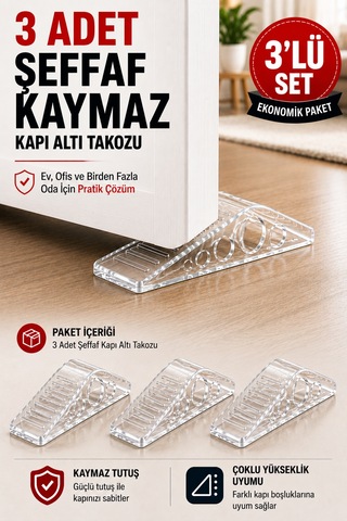 3 Adet Şeffaf Silikon Kapı Altı Stoperi Kaydırmaz Kapı Durdurucu 12 Cm Kapı Sabitleyici