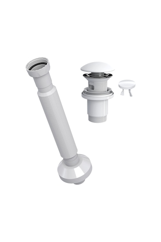 Suera Magic Pipe Körüklü Gider Borusu + Elixir Pop-up Set Mat Beyaz - Taşma Delikli