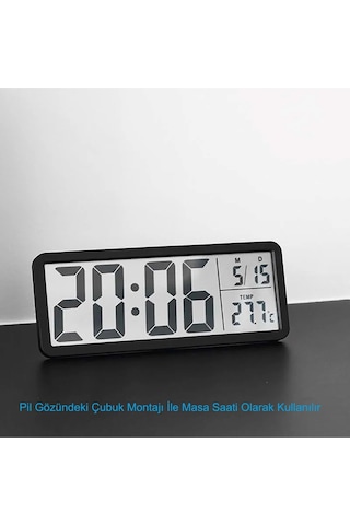 Modern Lcd Dijital Duvar Saati 20x8 Cm Usb Ve Pilli Zaman, Tarih, Sıcaklık Siyah