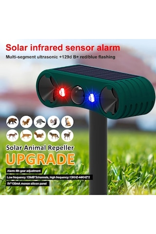 Willowhaven 2024 Güncellenmiş Yeşil Ultrasonik Güneş Enerjili Hayvan Kızılötesi Algılama Alarmı Dış Mekan Hareket Dedektörü 129db Kırmızı Mavi Işık
