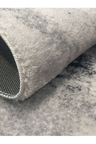 Raschel Carpet Çizgi Desenli Gri Kaymaz Taban Kalın Peluş Halı - Yolluk Gri