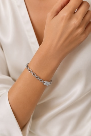 Balenbi Jewelry Kadın Taşlı Oval Halka Detaylı Gümüş Renk Kararmaz Çelik Zincir Bileklik 1096
