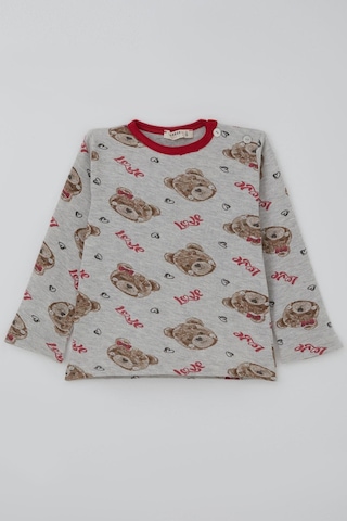 Breeze Kız Bebek Pijama Takımı Sevgi Temalı Fiyonklu Ayıcık Desenli 9 Ay-3 Yaş, Açık Gri Melanj Açık Gri Melanj