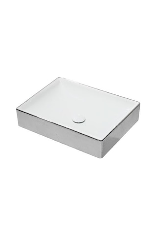 Lucco Square 50 CM Dikdörtgen Lavabo Içi Beyaz Dışı Gümüş
