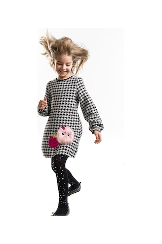 Denokids Kız Çocuk Kışlık Dokuma Siyah Aplikeli Uzun Kollu Elbise 2-8 Yaş
