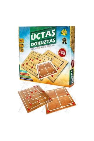 Üç Taş Ve Dokuz Taş Oyunu Ahşap Tabla 1 Paket Üçtaş Ve Dokuztaş Zeka Ve Strateji Kutu Oyunu