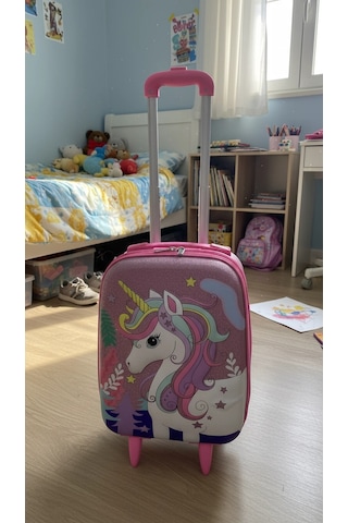 Kız Çocuk Kabin Boy Çekçekli Valiz Pembe Çok Renkli