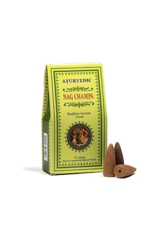 Ayurvedic Marka Geri Akışlı Ters Akışlı Nag Champa Konik Tütsüsü 10 Adet