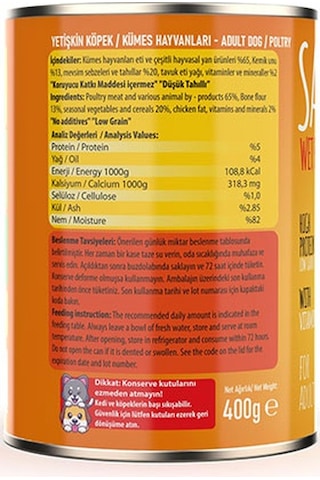 Sapphere Kümes Hayvanlı Yetişkin Köpek Konservesi 6 Adet 400 Gr 271-20000.02