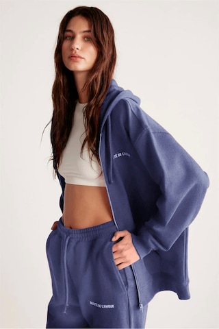 Ametıs Kadın Oversize Organik Pamuklu Metal Fermuarlı Kapüşonlu Lacivert Sweatshirt