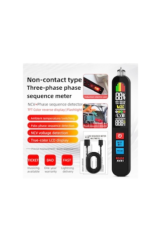 Yifomall Bsıde Avx1 Siyah Iki İşlevli Faza Sırası Testeri Ve Voltaj Tespit Kalemi - Dijital Ekran, Akıllı Tanı, Usb Şarjlı Batarya