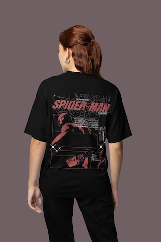 Tasarım Spider-man Sırt Baskılı Unisex Oversize Örümcek Adam Süpe Siyah