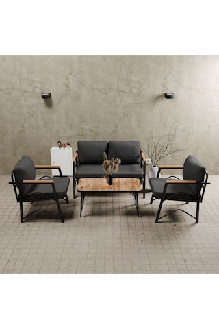 Mb Garden Furnıture Simetri Model, Balkon, Bahçe, Cafe, Metal Koltuk Takımı,bahçe Takımı,çay Seti,2+1+1+sehpalı Süngerli Antrasit