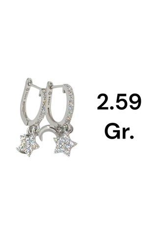 925 Ayar Taşlı Ay Yıldız Sallantılı Gümüş Küpe Zarif Ve Işıltılı Tasarım Gümüş