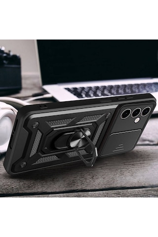 Samsung Galaxy A24 İle Uyumlu Kılıf Magnetik Standlı Kamera Korumalı Sürgülü Kapak