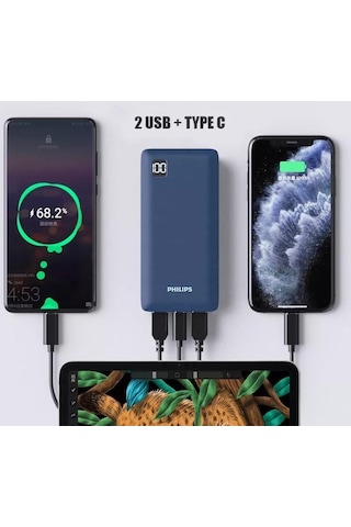Philips 10000 Mah 22.5W USB Ve Type-C PD Üç Çıkışlı Led Göstergeli Powerbank