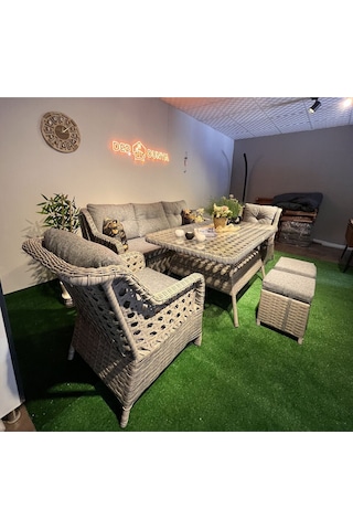 Depodunya Lumar Rattan Bahçe Mobilyası Bahçe Takımı Oturma Grubu 3'lü - 7 Kişilik Bahçe Takımı Cappuccino