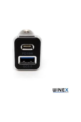 Winex Usba-Pd18W Çift Çıkışlı Araç Şarj Aleti Siyah