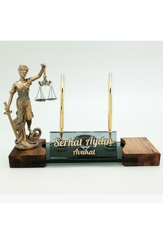 Avukatlara Özel İsimlik Adalet Themis Heykeli Masif Masa İsimliği