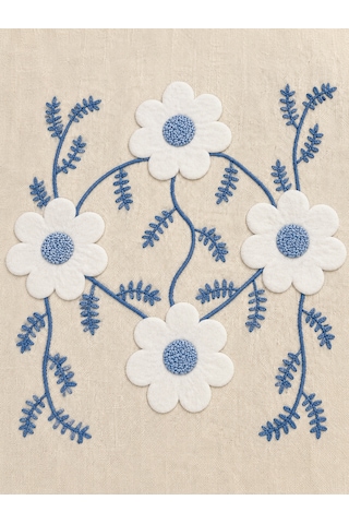 4'lü Mavi Beyaz Papatya Desenli Dekoratif Kırlent Kılıfı %100 Pamuk Fırfırlı 45x45 Cm Şeffaf