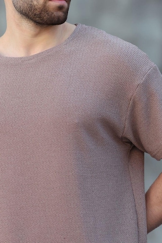 Madmext Kahverengi Bisiklet Yaka Oversize Erkek T-shirt E7134 Kahverengi