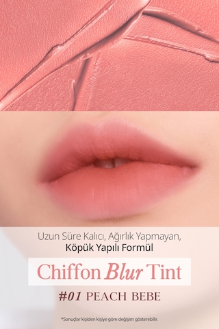 Pürüzsüz Ve Kadifemsi Dokulu, Doğal Görünüm Sunan Tint Clıo Chiffon Blur Tint 01 Peach Bebe 01