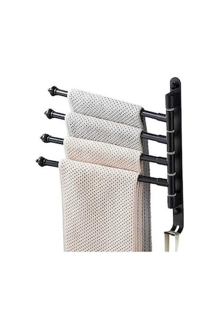 Novahub 4 Çubuklu Dönebilen Havlu Askısı, 30cm Siyah Alüminyum, Pratik Montaj, Banyo/yatak Odası İçin Siyah