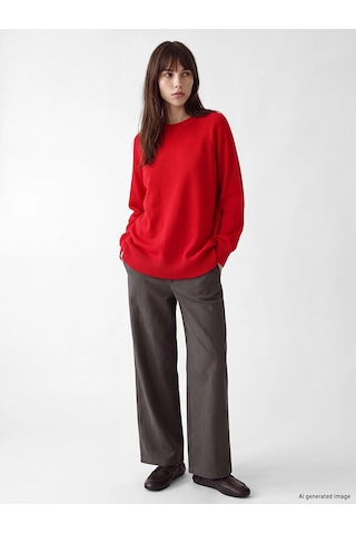 LC Waikiki Lcw Modest Kırmızı Bisiklet Yaka Kadın Triko Tunik Red