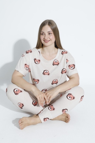 Kadın Büyük Beden Kısa Kollu Pijama Takımı Waynap 4130-b - Beyaz