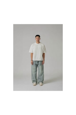 Modivibe Erkek Oversize T-shirt %100 Organik Pamuklu Kalın Dokulu Fit Yuvarlak Yakalı Beyaz