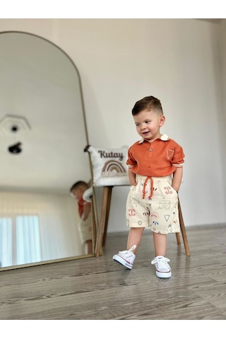 Miniğimin Cicileri Müslim Lacost Yaka Şortlu Etnik Desen Erkek 2 Li Takım - Oranj Oranj-32393