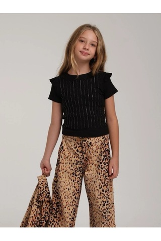 Kız Çocuk Taşlı Tasarım Bluz-15615 Siyah