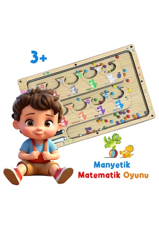 Tineke Manyetik Eğitici Renkli Sayma Ve Eşleştirme Labirenti Eğitim Oyuncağı Ahşap Montessori Oyunu Dinozor