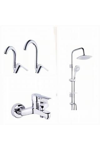 Tema Flora Batarya Seti + Tema Bianco 5+1 Tepe Duş Seti 62001-62002-62003-53270 Krom