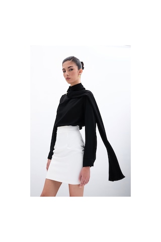 Sateen Şal Detaylı Bluz - Siyah-135955 Siyah