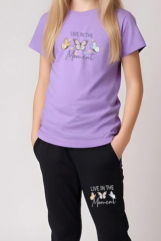 Fyk Kids Kız Çocuk Baskılı Live Kelebek Bel Detayı Lastikli Alt-üst Pijama Takımı Lila