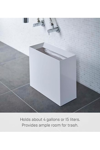 Yamazaki Home Dikdörtgen 4 Galon Çöp Kutusu - Modern Çöp Çöp Çöp Sepeti Saplı, Tek Boyut, Beyaz